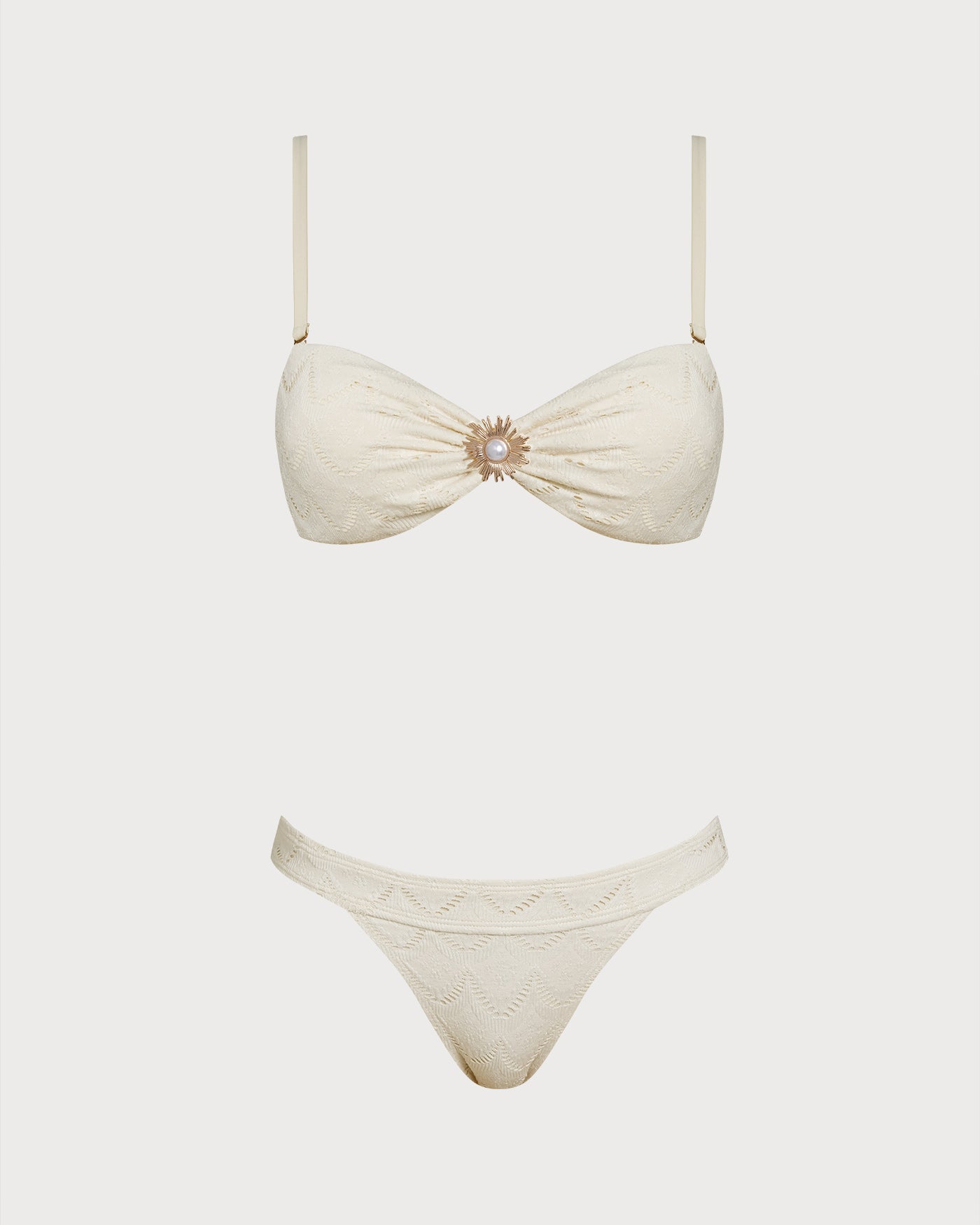 Conjunto de Bikini Bandeau con Cordón Off White