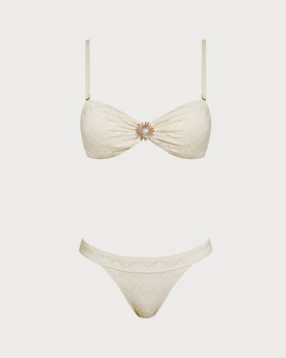 Conjunto de Bikini Bandeau con Cordón Off White
