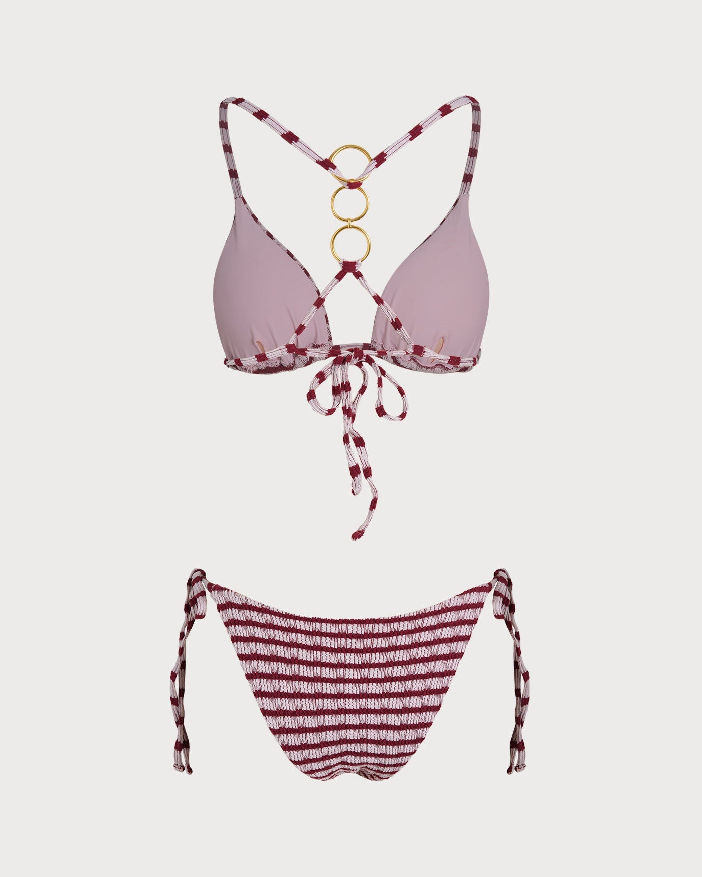 Conjunto de Bikini Triangular a Rayas Rojas