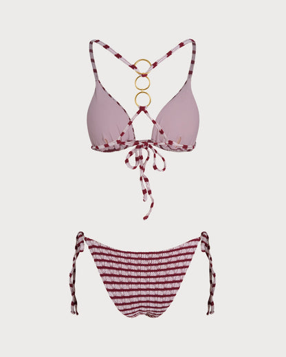 Conjunto de Bikini Triangular a Rayas Rojas