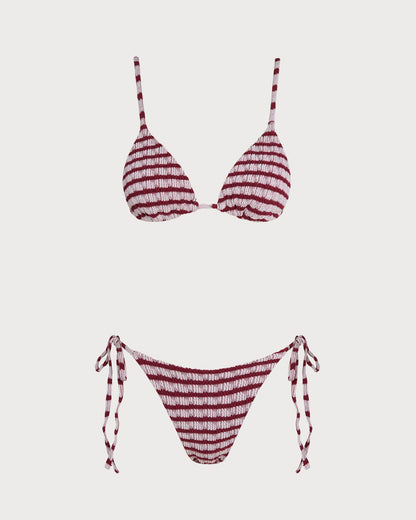 Conjunto de Bikini Triangular a Rayas Rojas