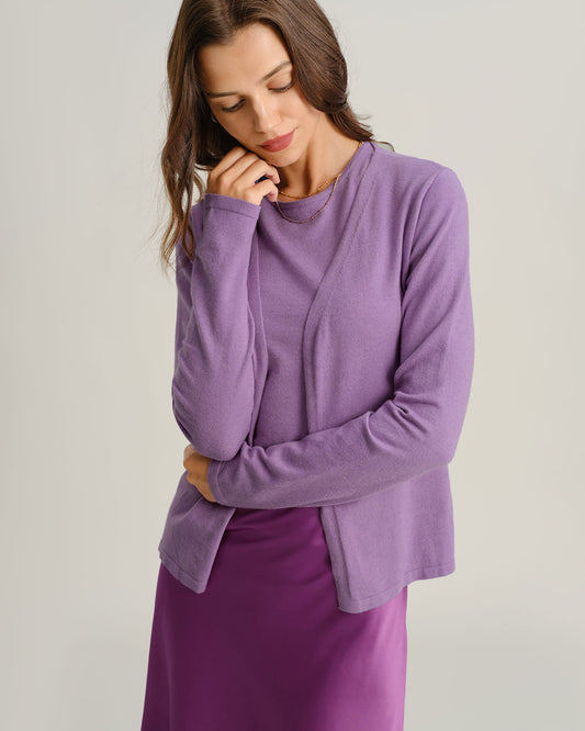 Cárdigan de Punto Acanalado Morado