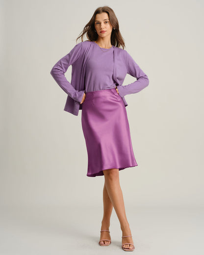 Cárdigan de Punto Acanalado Morado