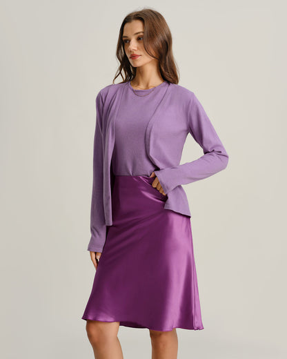 Cárdigan de Punto Acanalado Morado