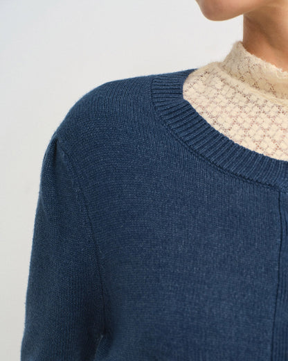 Cárdigan Ajustado de Punto con Cuello Redondo Azul