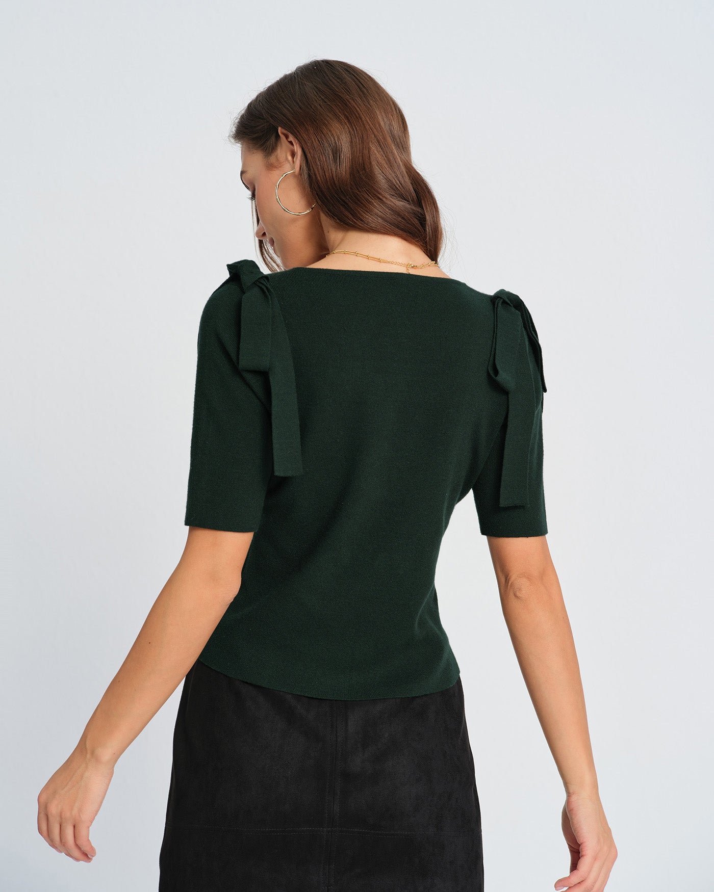 Cardigan de Punto con Cuello Cuadrado y Lazo Verde