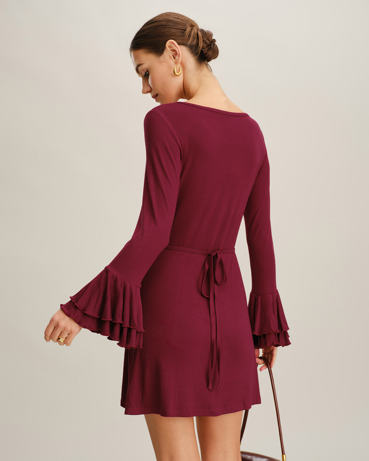 Vestido Mini A-Line con Volantes Color Rojo Vino