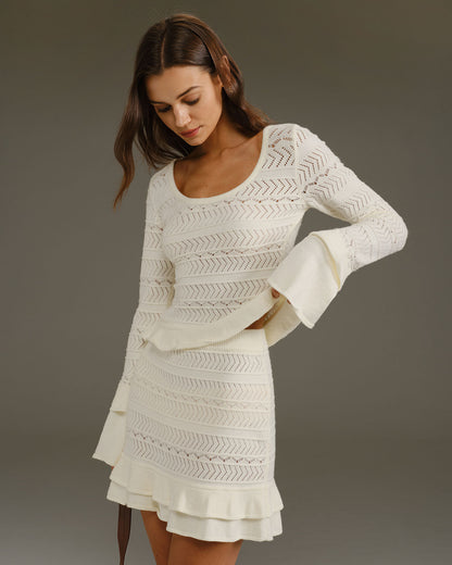 Falda Mini de Punto Beige de Cintura Alta