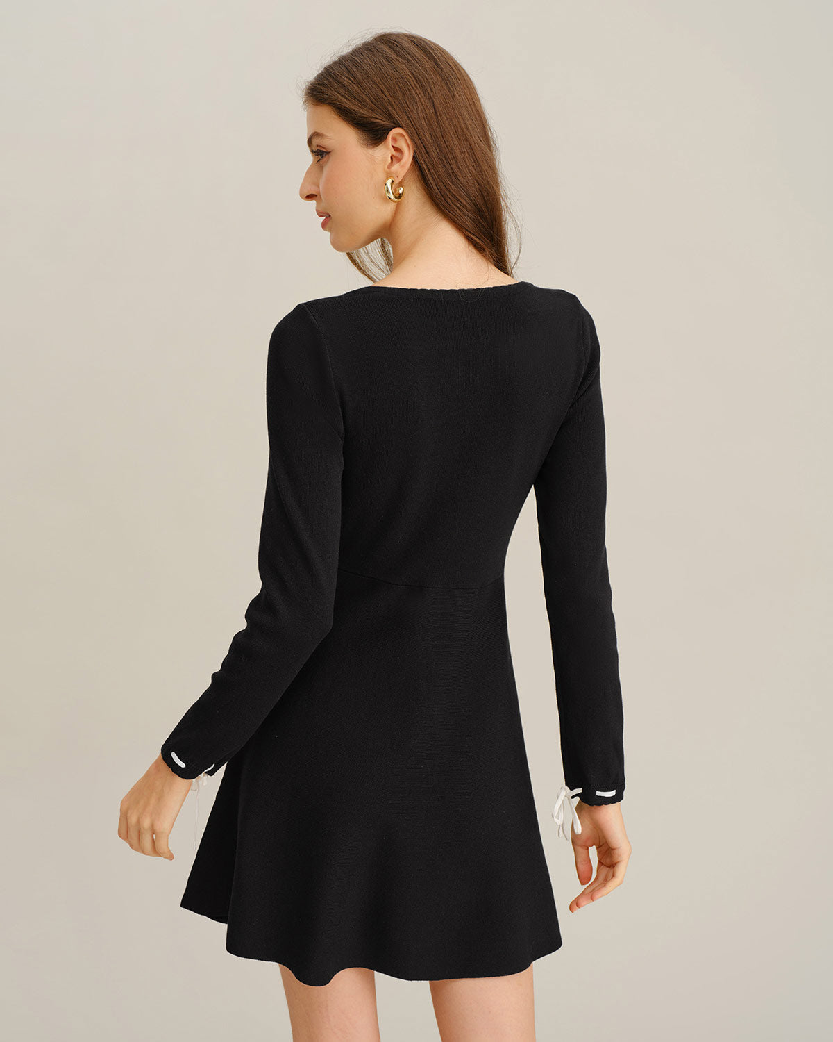 Vestido Suéter A-Line de Contraste Negro