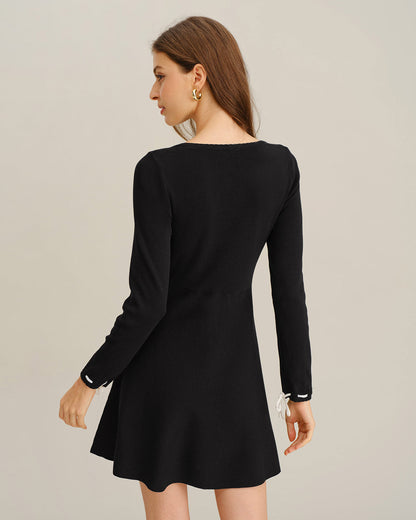 Vestido Suéter A-Line de Contraste Negro