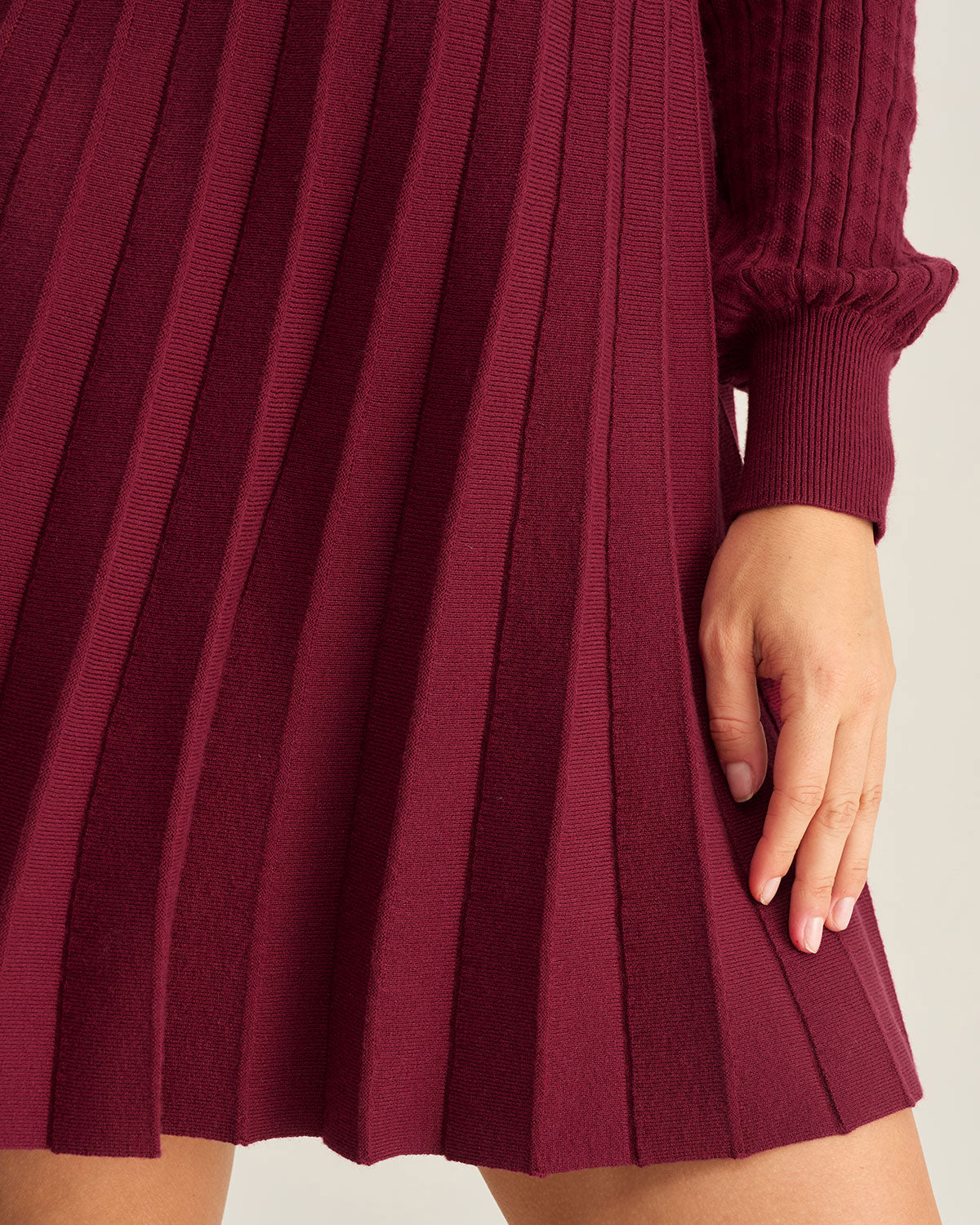 Vestido de Suéter A-Line de Cuello en V Color Rojo Vino