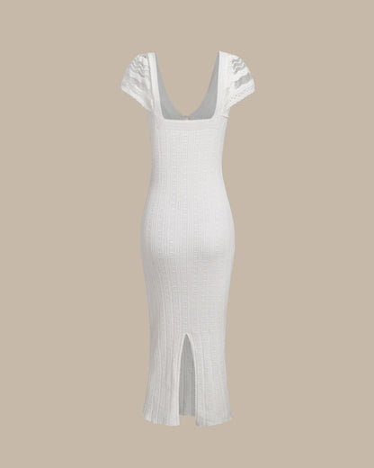 Vestido de Suéter Bodycon de Croché Blanco
