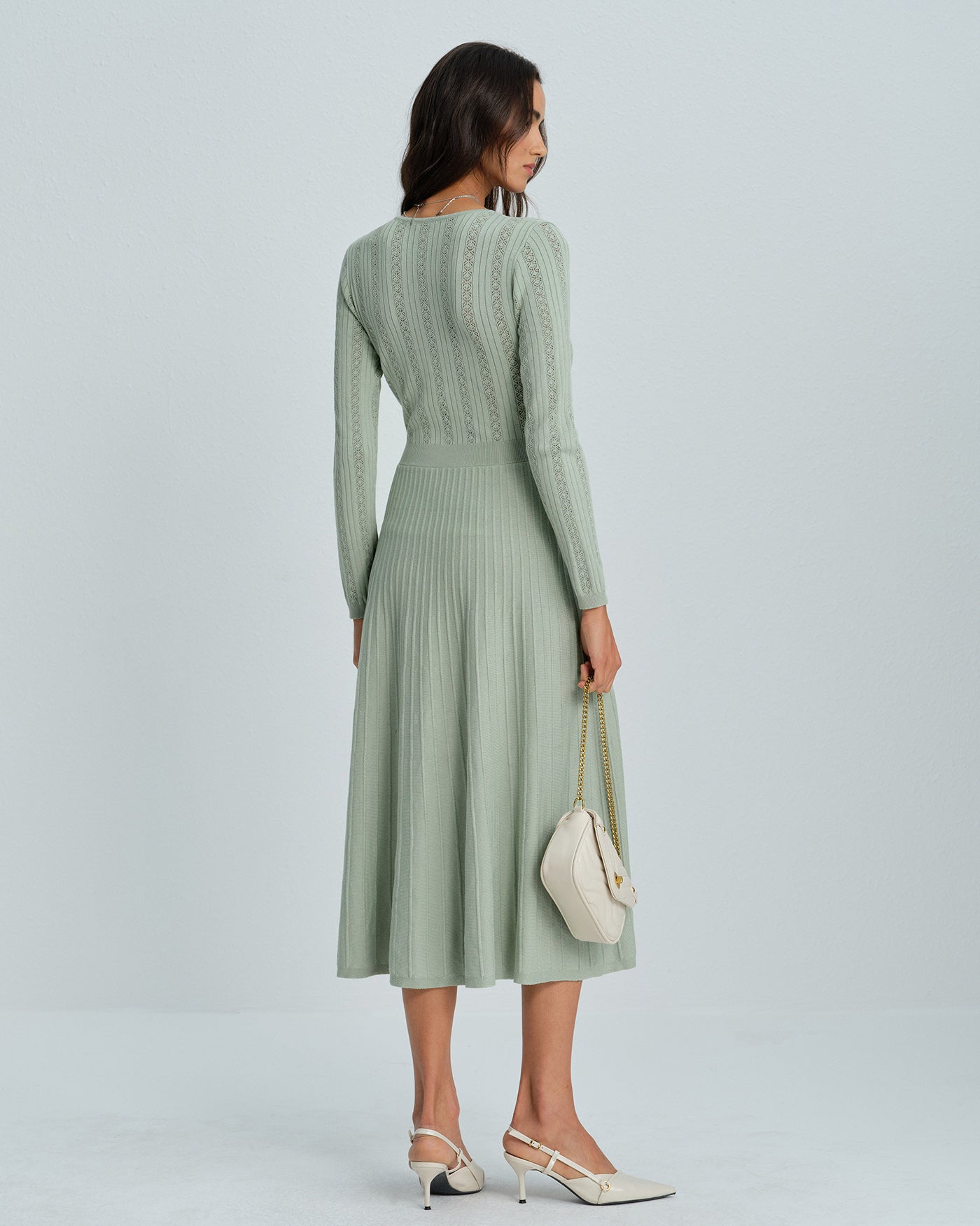 Vestido Suéter de Viscosa Verde con Cuello en V