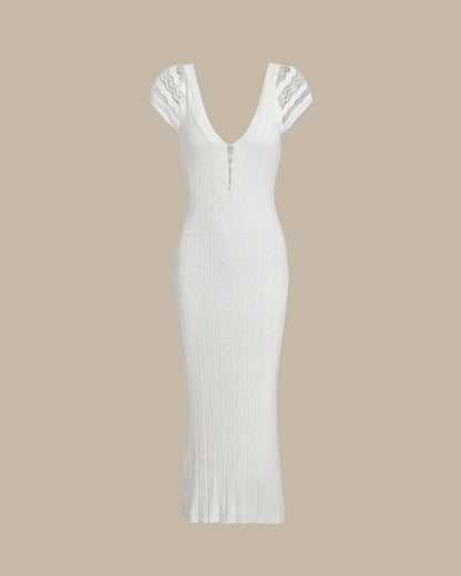 Vestido de Suéter Ajustado de Ganchillo Blanco