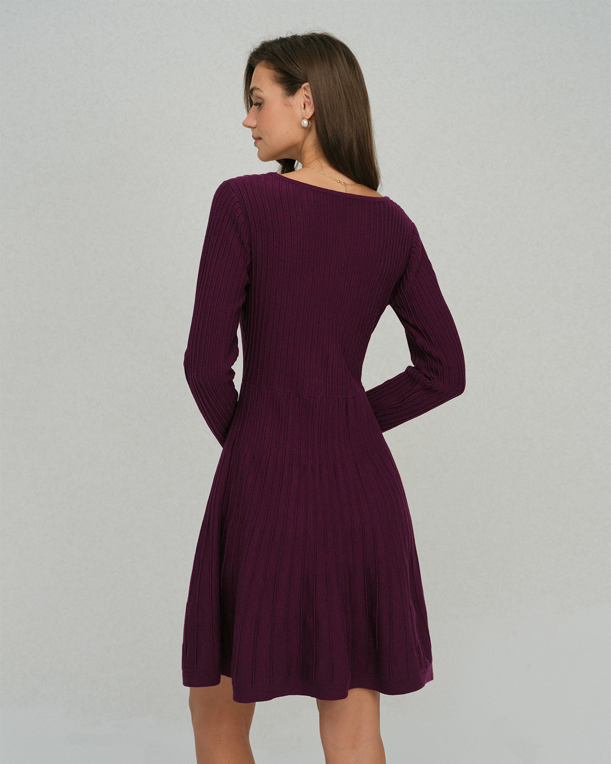 Vestido de Suéter A-Line con Cuello Cuadrado Púrpura