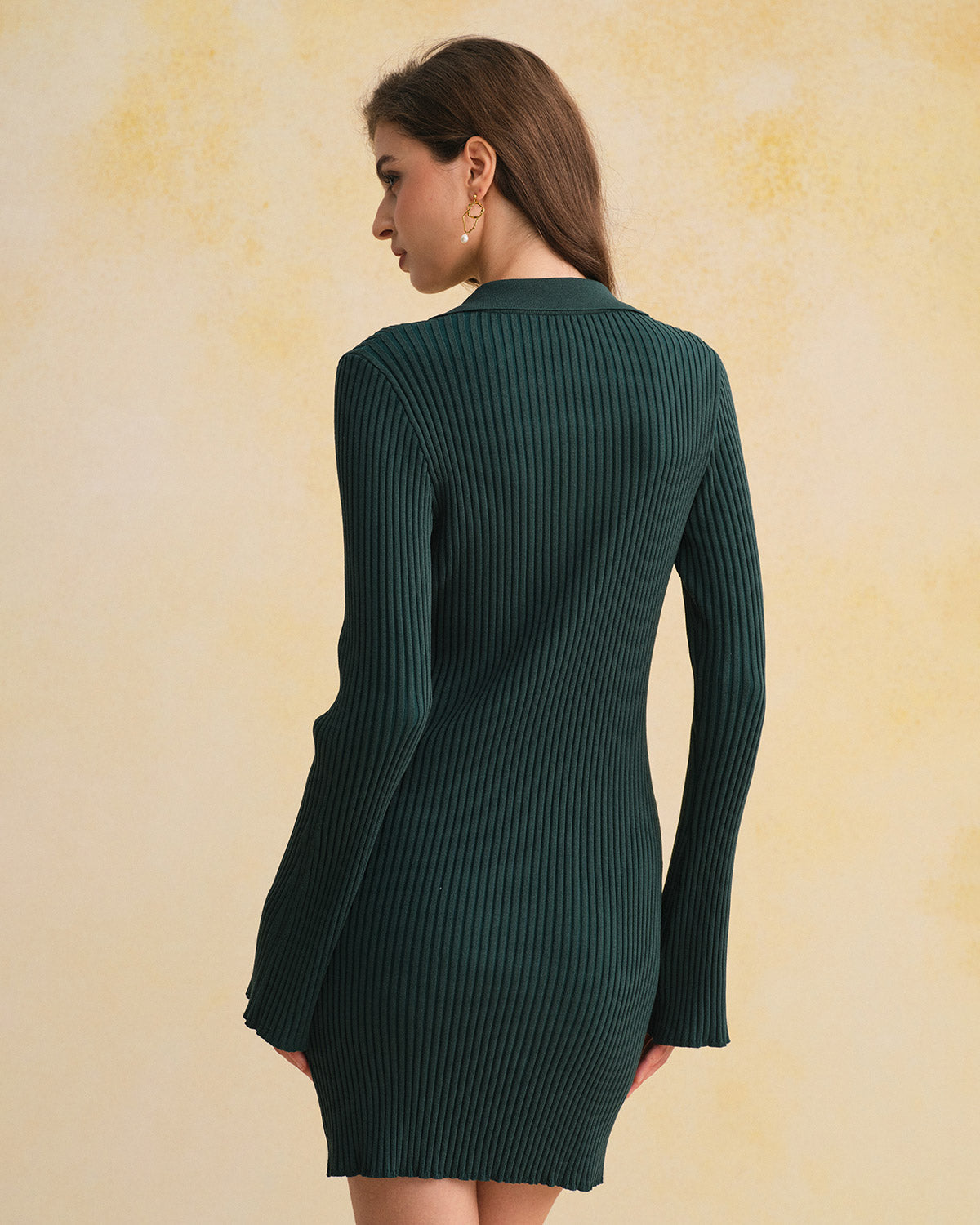 Vestido Suéter Verde A-Line con Botones