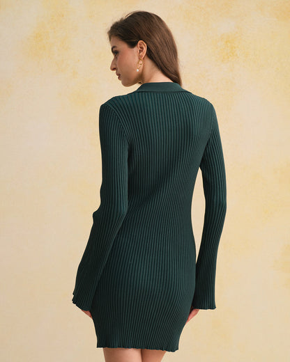 Vestido Suéter Verde A-Line con Botones