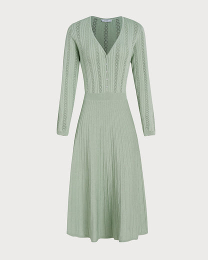 Vestido Suéter de Viscosa Verde con Cuello en V