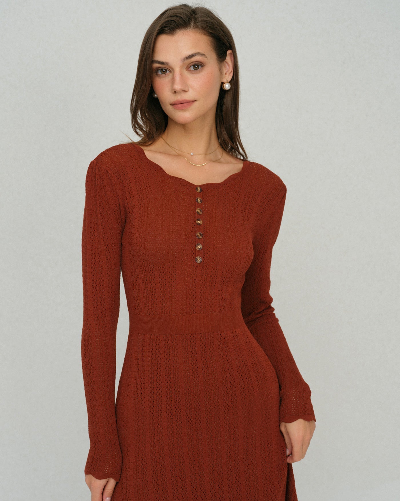 Vestido de Suéter A-Line con Volantes Marrón