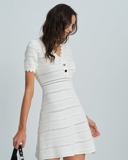 Vestido de Suéter de Viscosa Blanco con Cuello en V