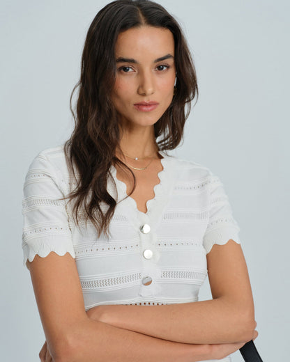 Vestido de Suéter de Viscosa Blanco con Cuello en V
