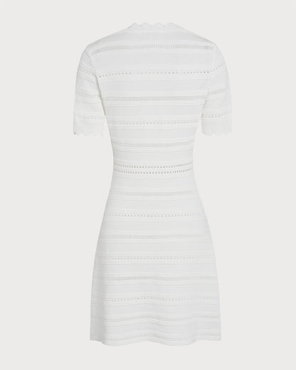 Vestido de Suéter de Viscosa Blanco con Cuello en V