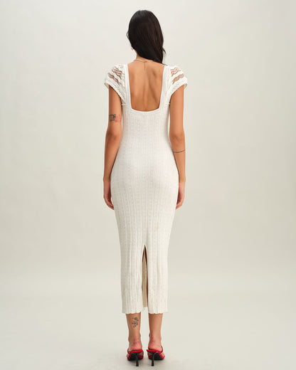 Vestido de Suéter Bodycon de Croché Blanco