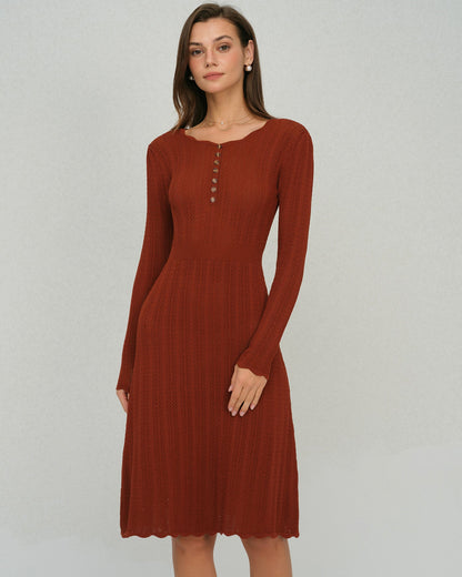 Vestido de Suéter A-Line con Volantes Marrón