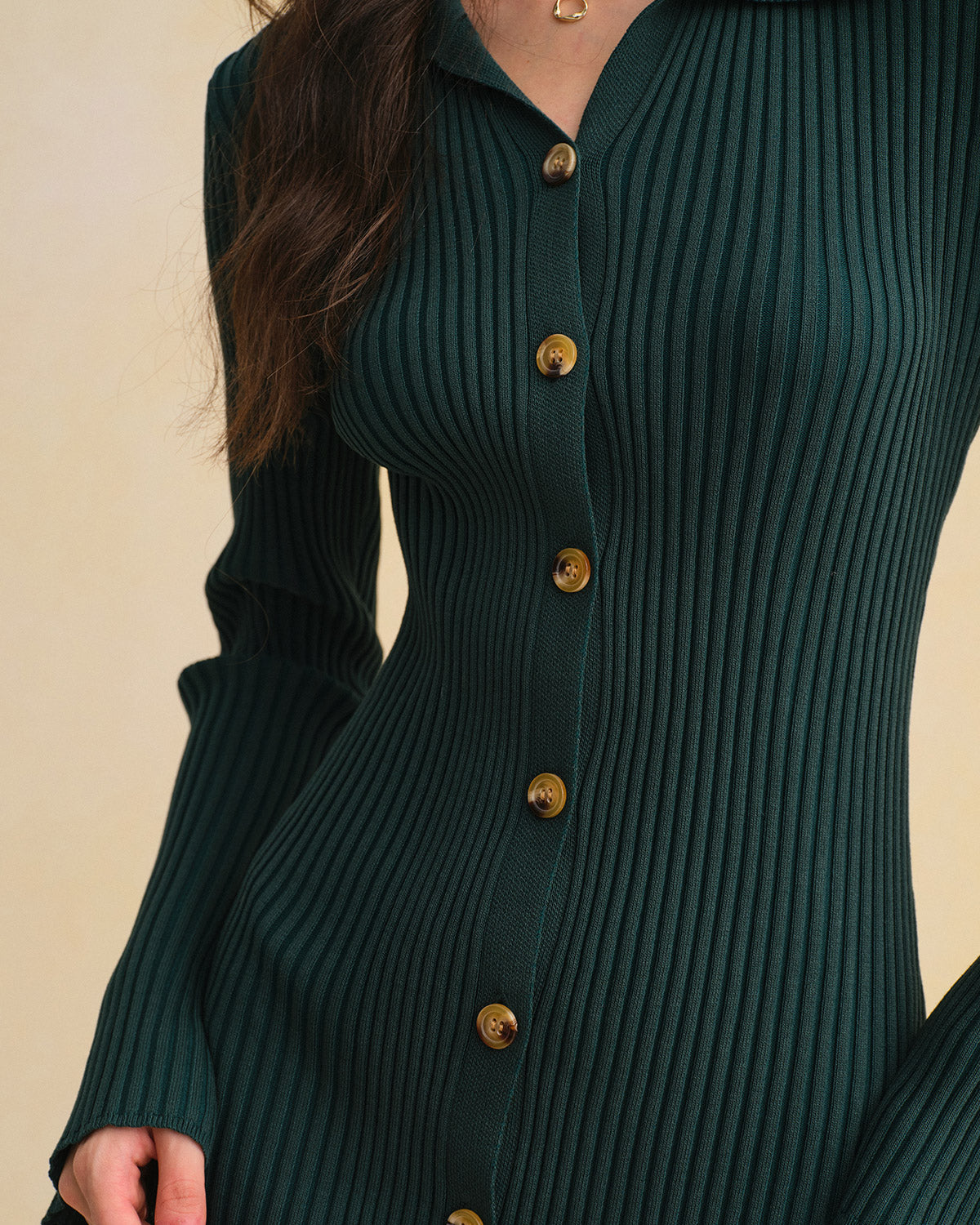 Vestido Suéter Verde A-Line con Botones