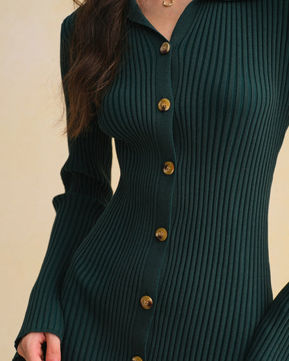 Vestido Suéter Verde A-Line con Botones