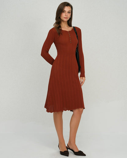 Vestido de Suéter A-Line con Volantes Marrón