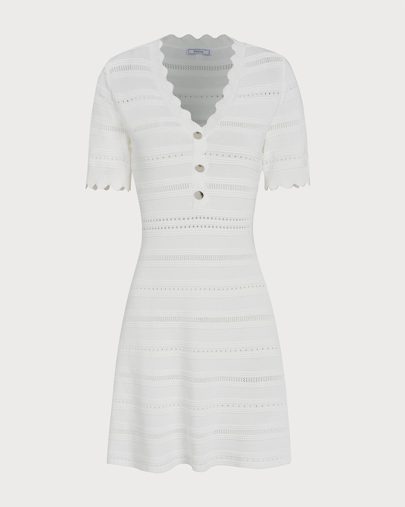 Vestido de Suéter de Viscosa Blanco con Cuello en V
