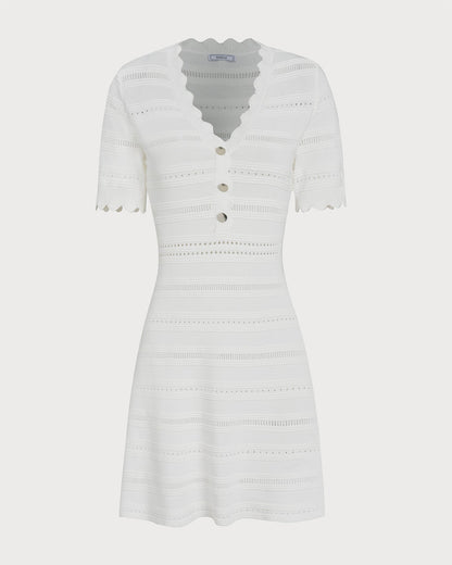 Vestido de Suéter de Viscosa Blanco con Cuello en V