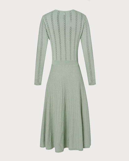 Vestido Suéter de Viscosa Verde con Cuello en V