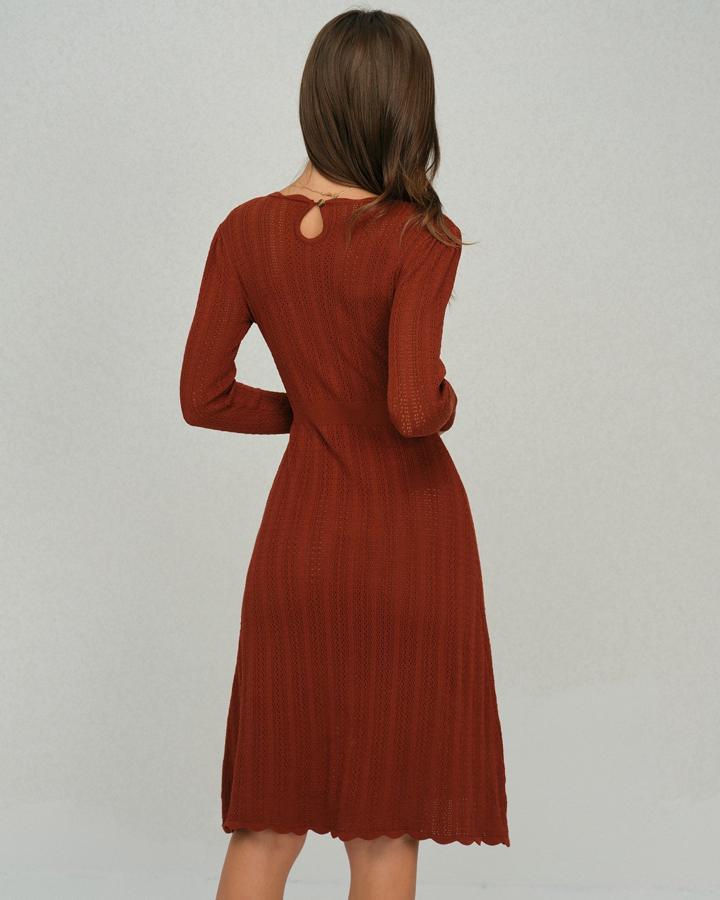 Vestido de Suéter A-Line con Volantes Marrón