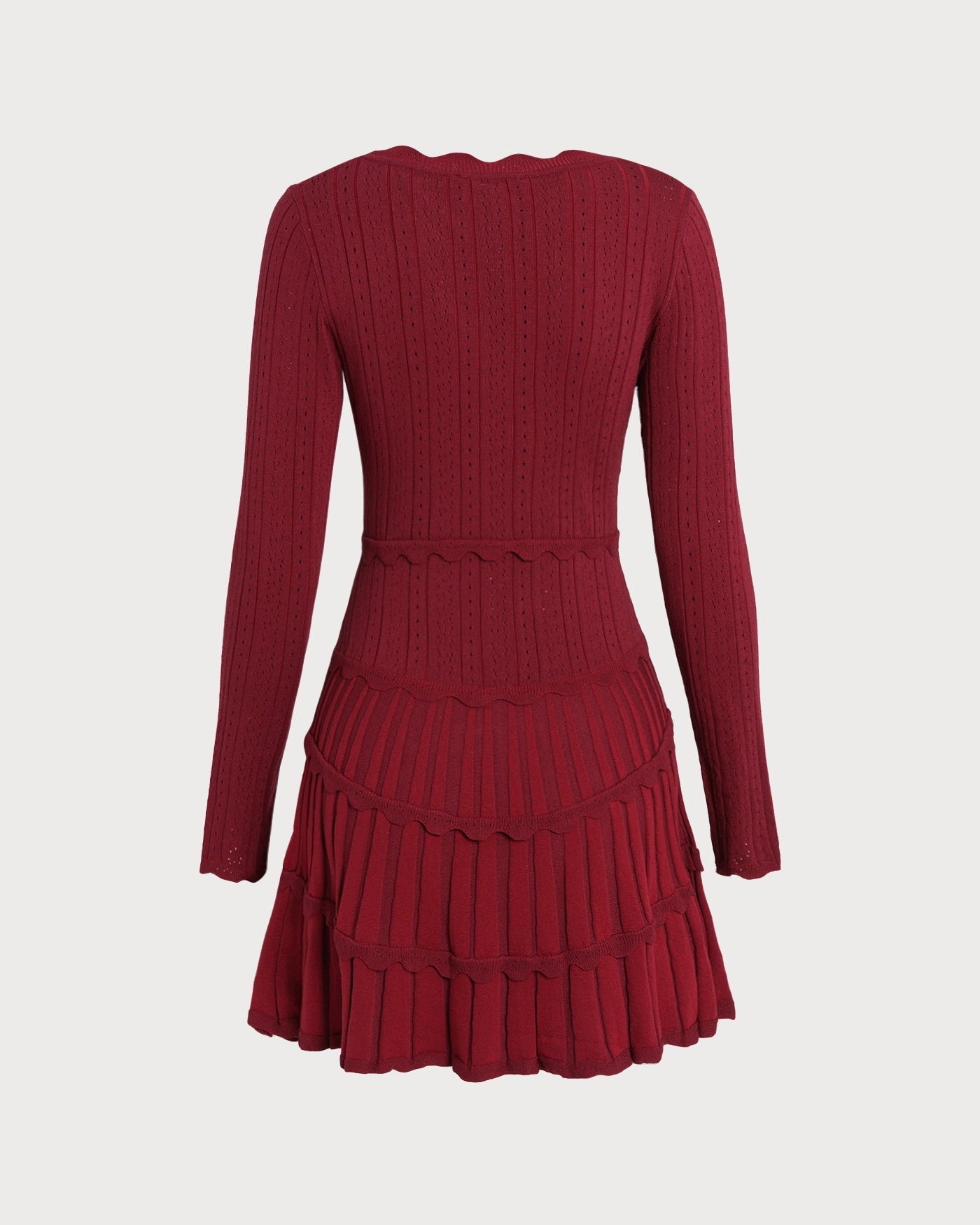 Vestido de Suéter de Viscosa Escallopado Color Rojo Vino