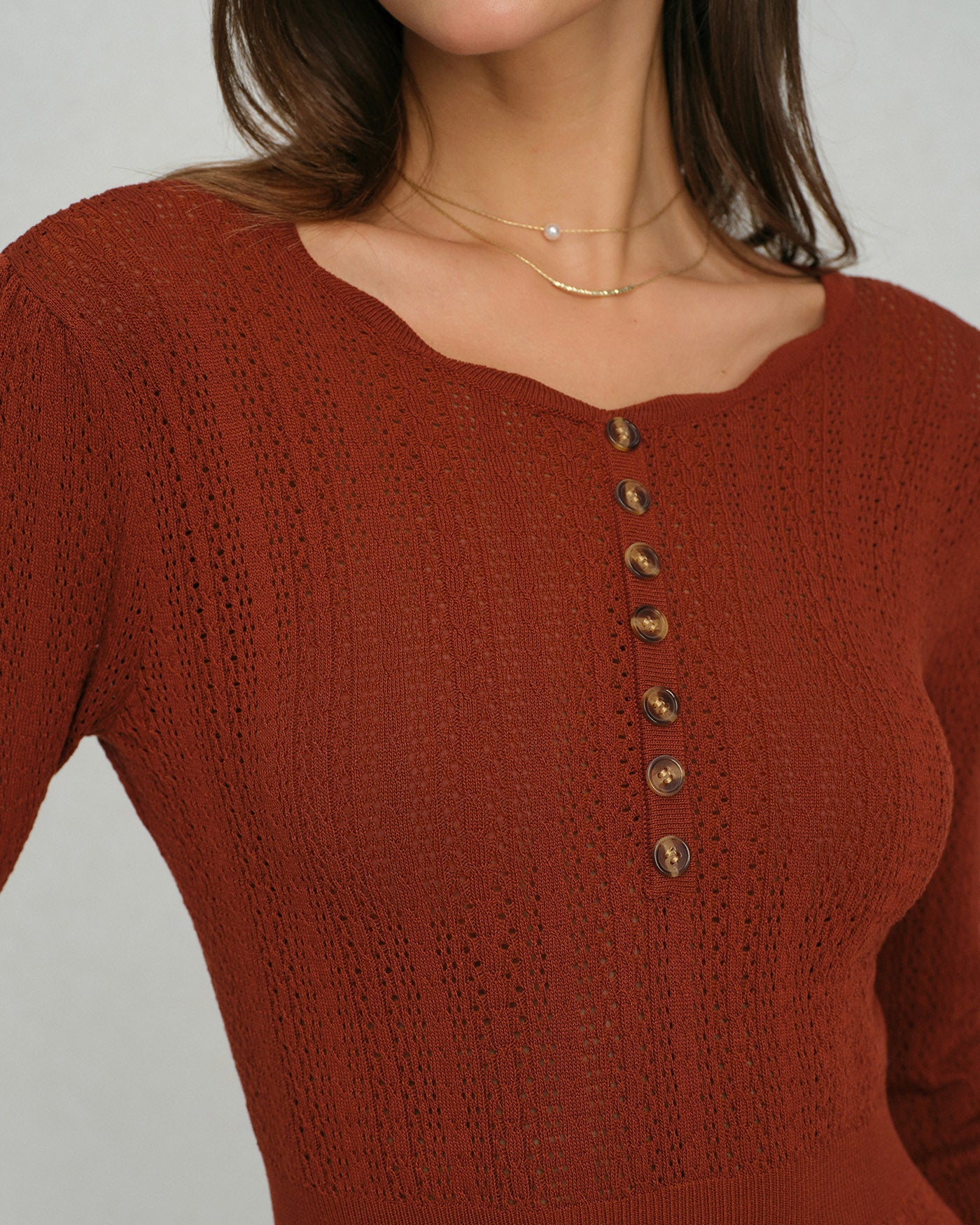 Vestido de Suéter A-Line con Volantes Marrón