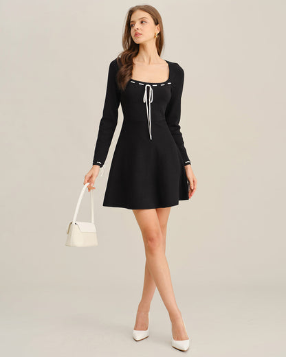 Vestido Suéter A-Line de Contraste Negro