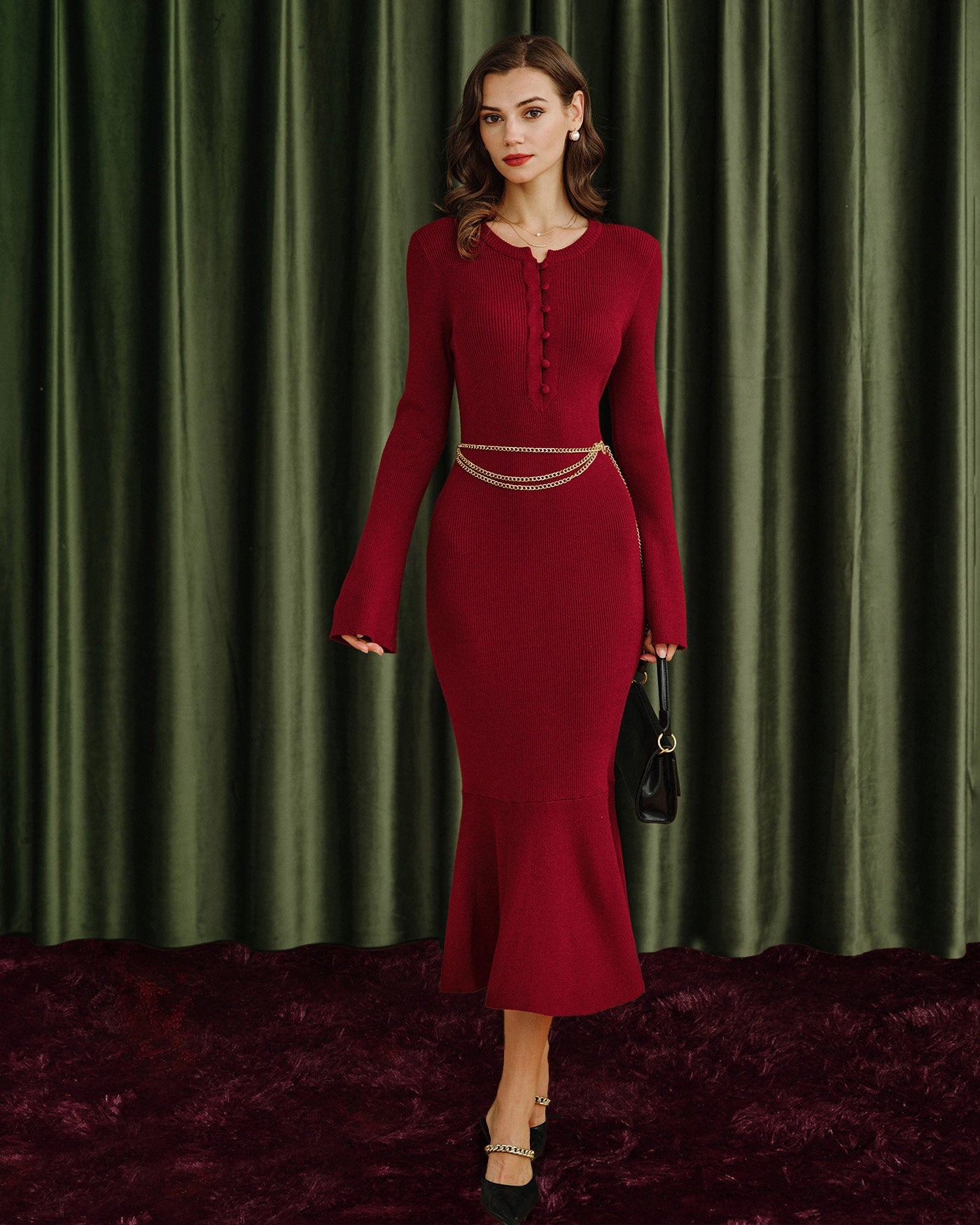 Vestidos de Suéter Sirena Color Rojo Vino