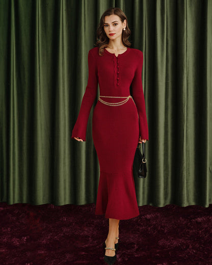 Vestidos de Suéter Sirena Color Rojo Vino