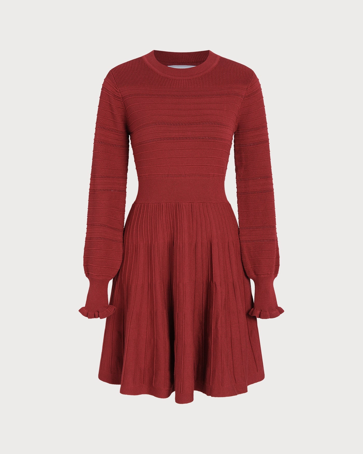 Vestido de Suéter A-Line con Mangas de Linterna Color Rojo Vino