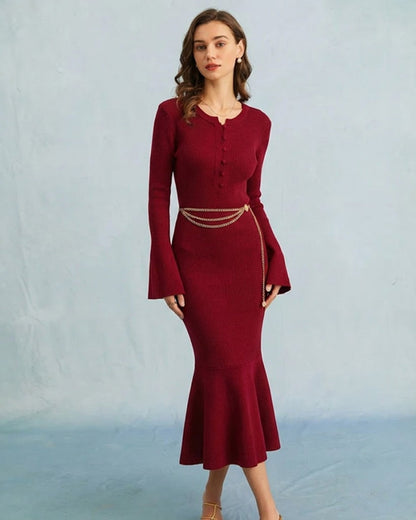 Vestidos de Suéter Sirena Color Rojo Vino
