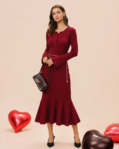 Vestidos de Suéter Sirena Color Rojo Vino