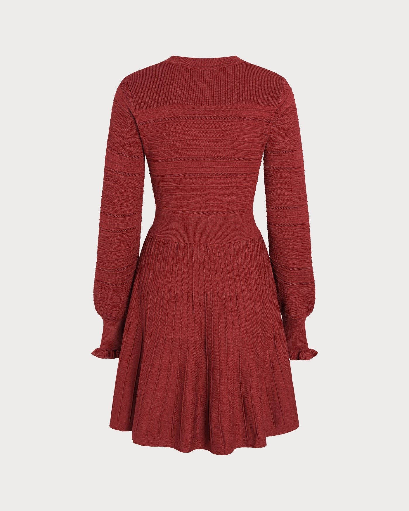 Vestido de Suéter A-Line con Mangas de Linterna Color Rojo Vino