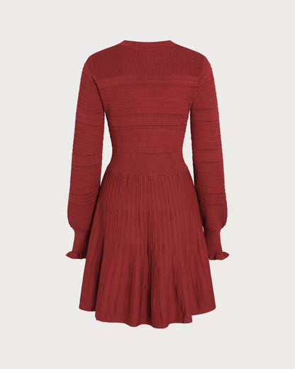 Vestido de Suéter A-Line con Mangas de Linterna Color Rojo Vino