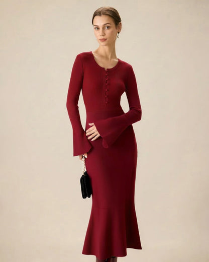 Vestidos de Suéter Sirena Color Rojo Vino