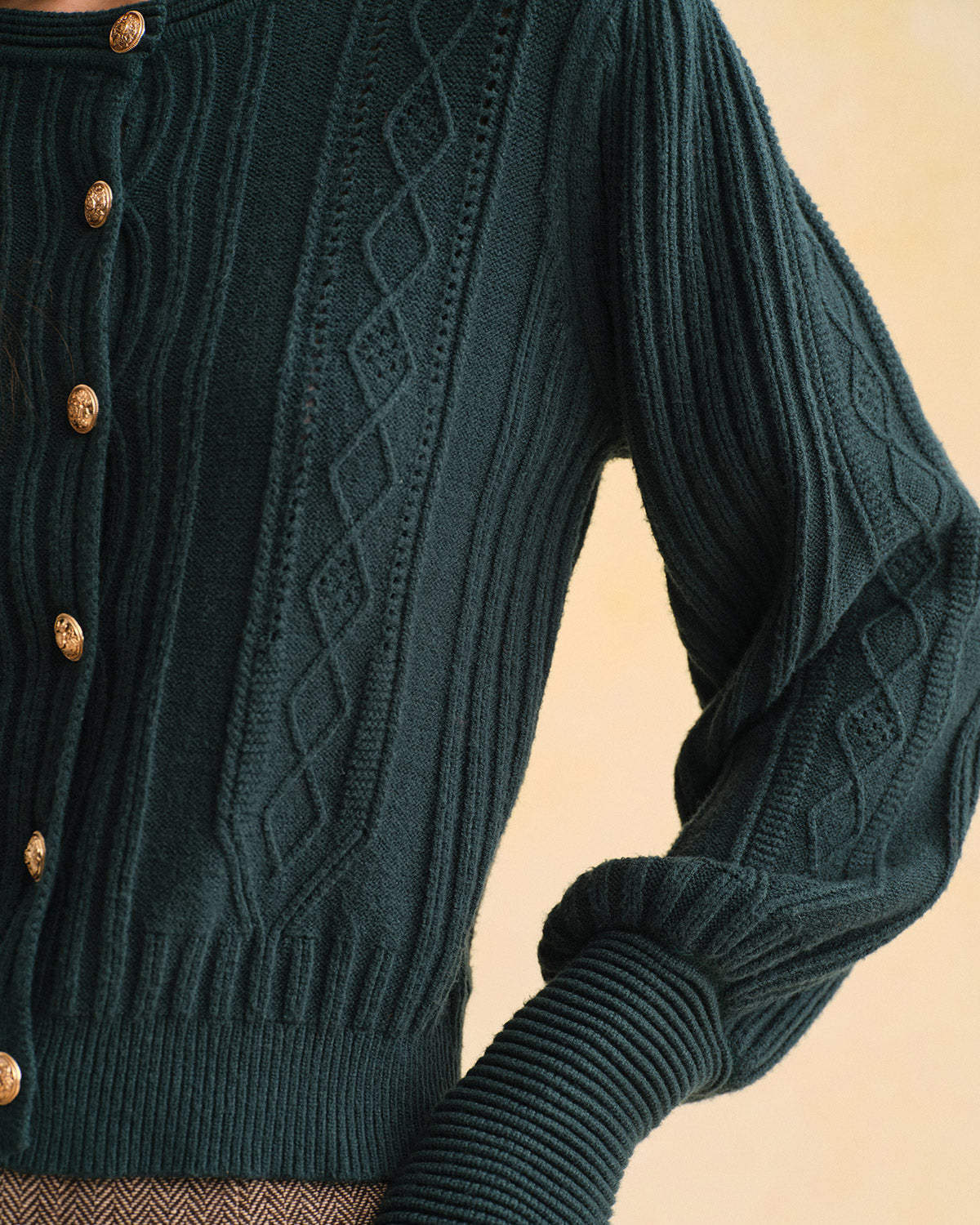 Cárdigan de Punto Verde Retro con Mangas de Linterna