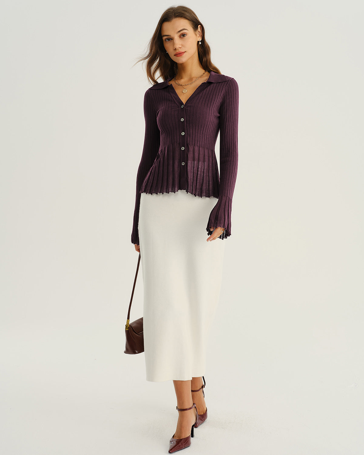 Cardigan de punto acanalado morado