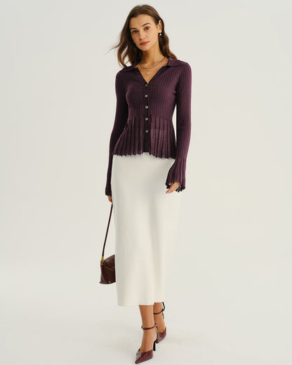 Cardigan de punto acanalado morado