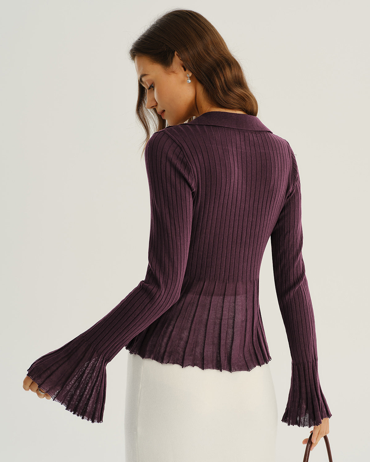Cardigan de punto acanalado morado
